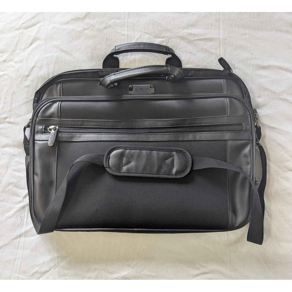 Kenneth Cole Reaction Briefcase Bag Black Nylon Laptop Messenger Bag R-Tech